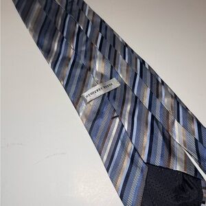 Geoffrey Beene Men's Tie - Blue, Silver, and Gold‎ Stripes